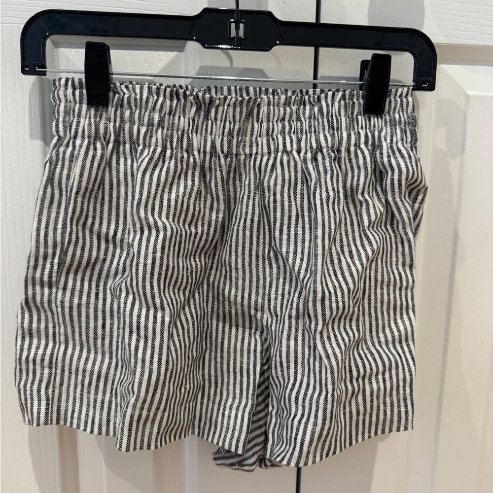 Reformation Navy  and White Linen Shorts